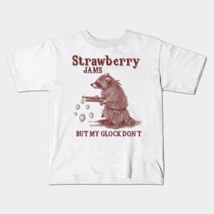 Strawberry Jams But My Glock Dont Shirt, Funny Raccon Meme T Shirt, Retro Raccoon Kids T-Shirt